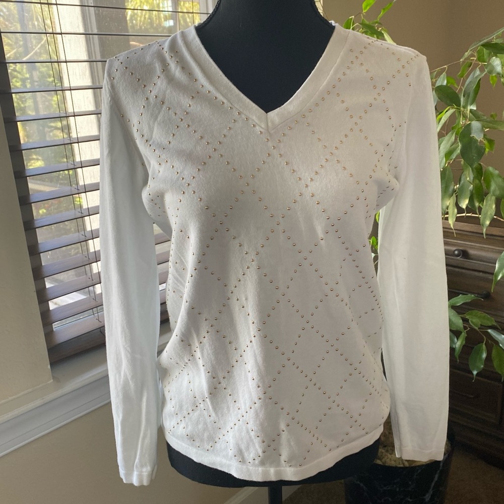 White V-Neck Women's Top Medium